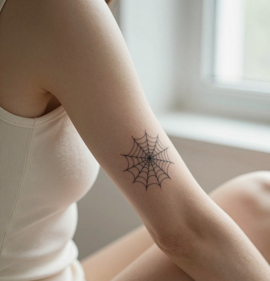 Inner Elbow Spiderweb Tattoo