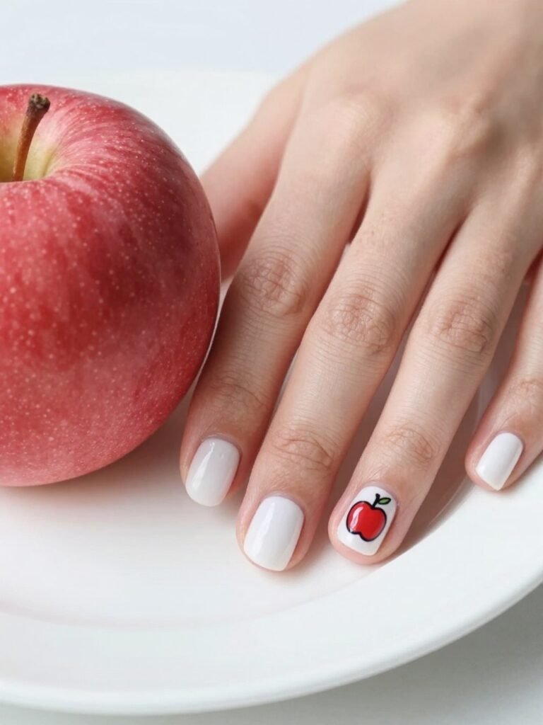 Mini Cartoon Apple Teacher Nails on White