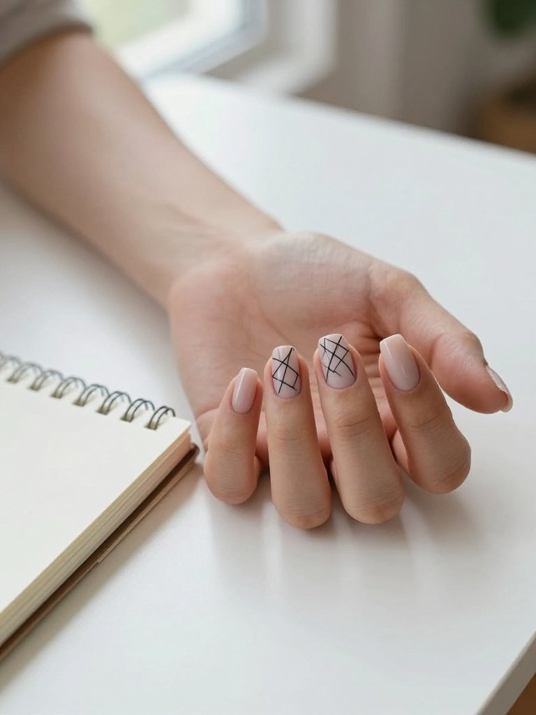 Negative Space Geometric Acrylic Nails