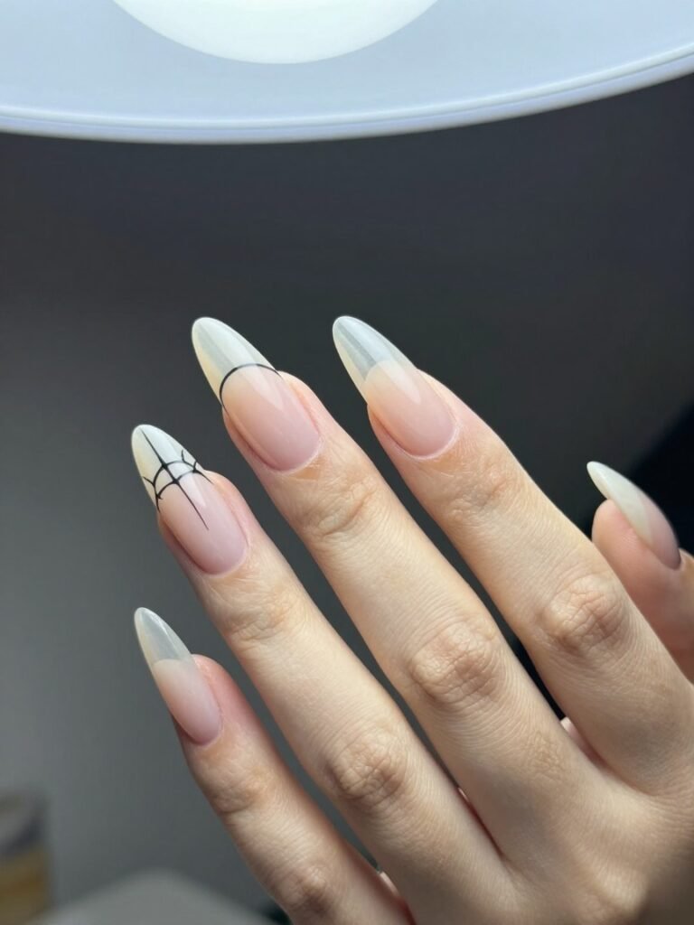 Negative Space Spiderman Nails With Web Line Art