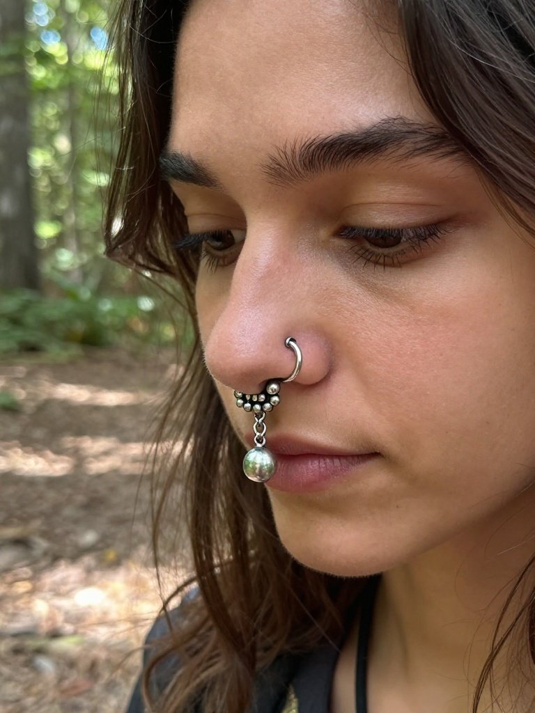 Ornate Silver Boho Charm Septum Ring