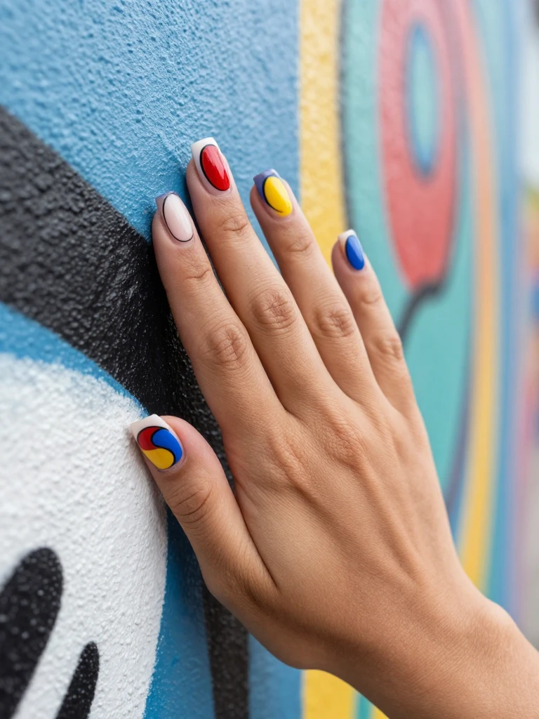 Pop Art Color Swirl Acrylic Nails
