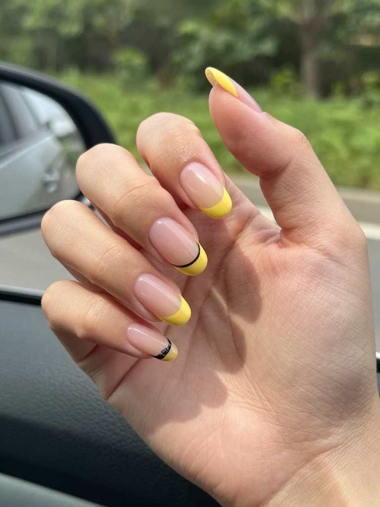 School Bus Yellow French Tip Teacher Nails
