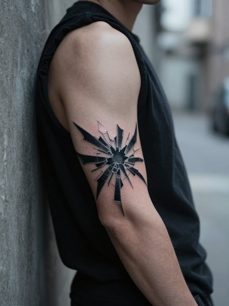 Shattered Blackwork Elbow Tattoo Men Design