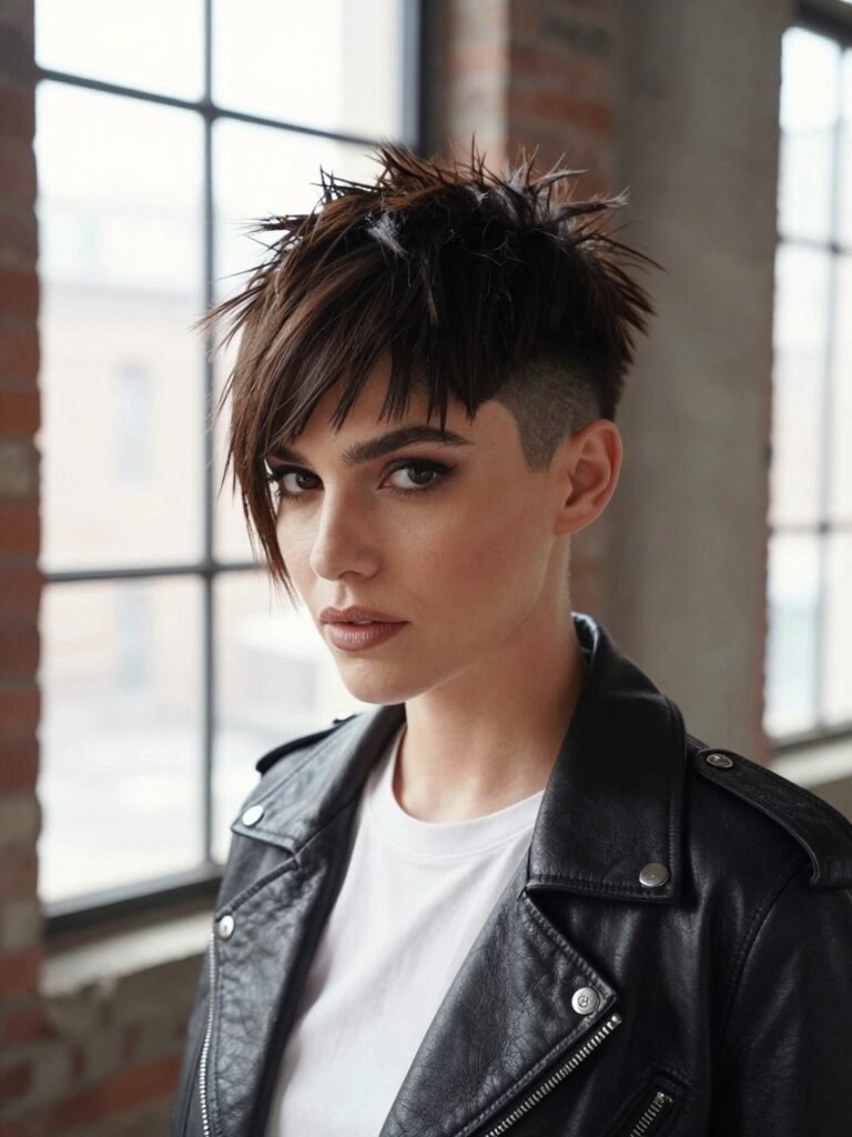 Short Spiky Hair Female Cut With A Longer Fringe