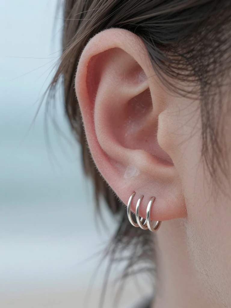 Snug Piercing Finished With a Silver Hoop Cascade