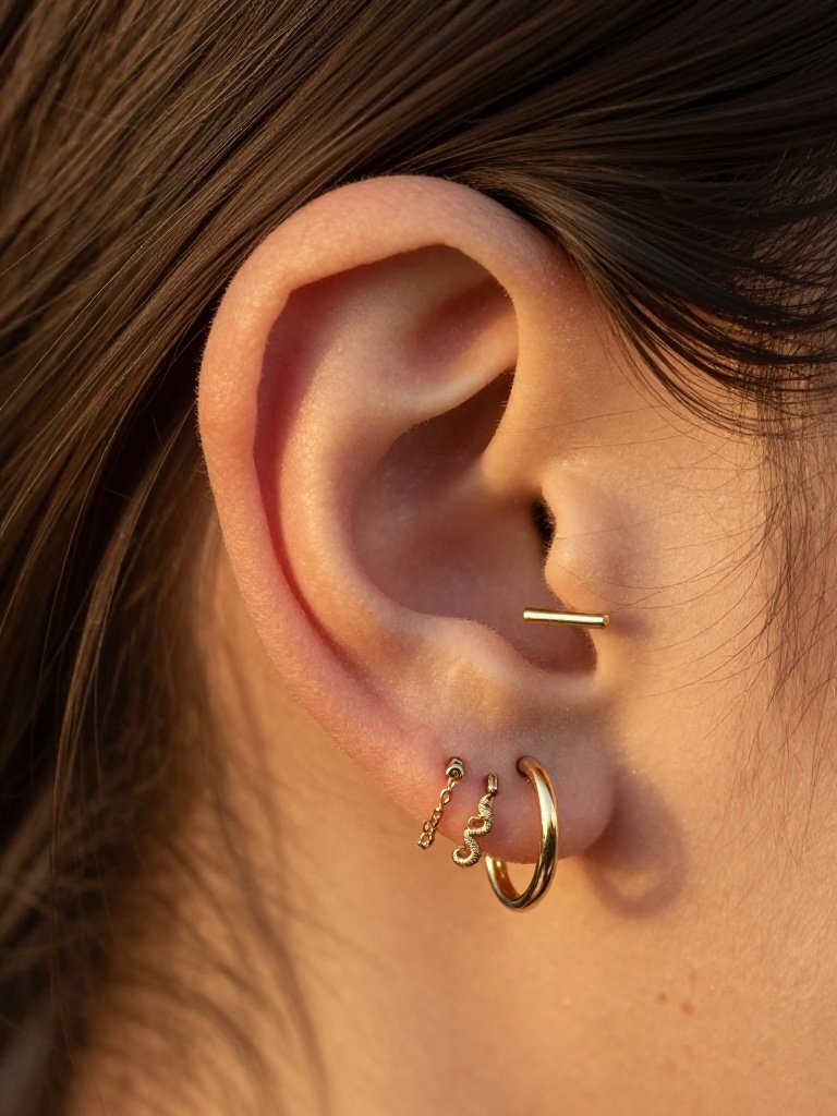  Snug Piercing Layered Into a Gold Hoop Constellation