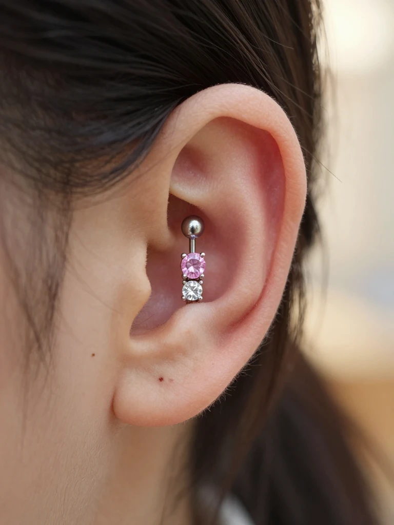 Snug Piercing Paired With a Rook for a Vertical Ear Stack