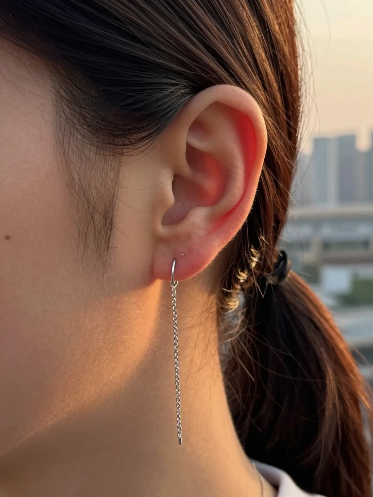  Snug Piercing With a Chain Drape to the Conch