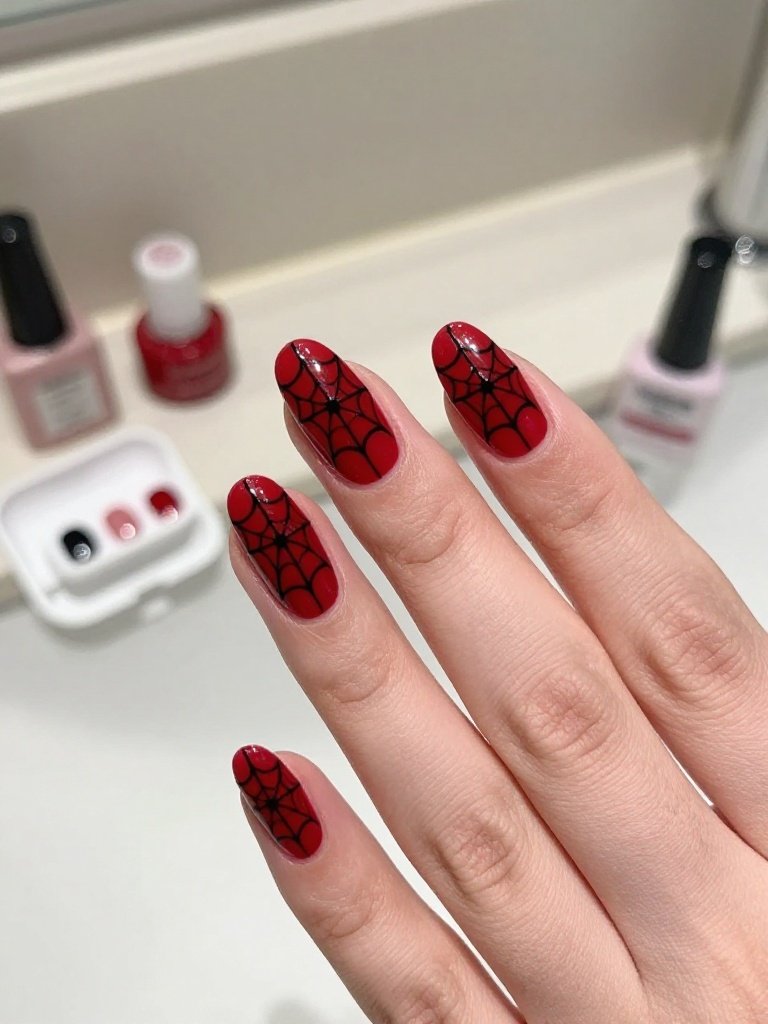 Spiderman Nails Press On With 3D Web Texture