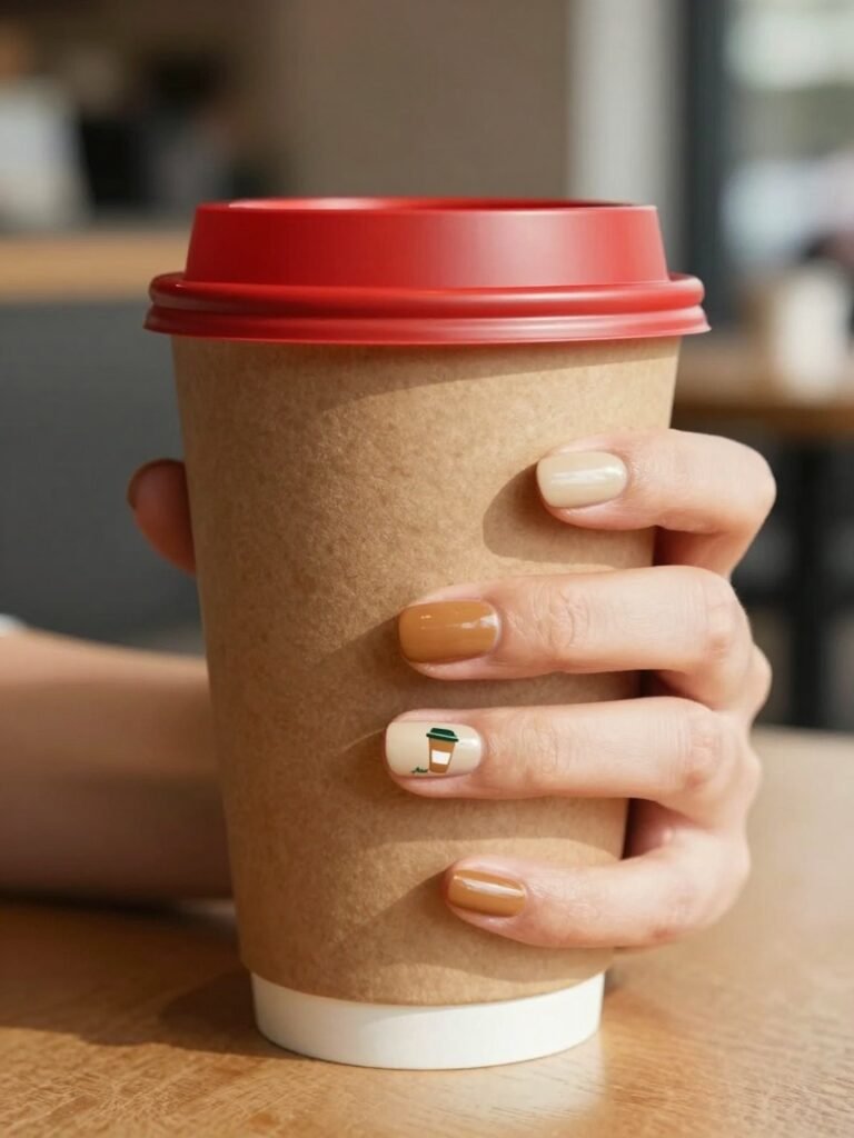 Teacher Nails With a Fuel Coffee Cup Accent