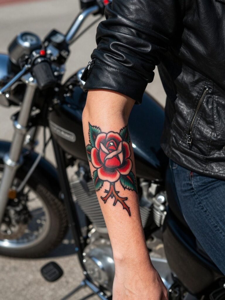 Traditional Rose Elbow Tattoo