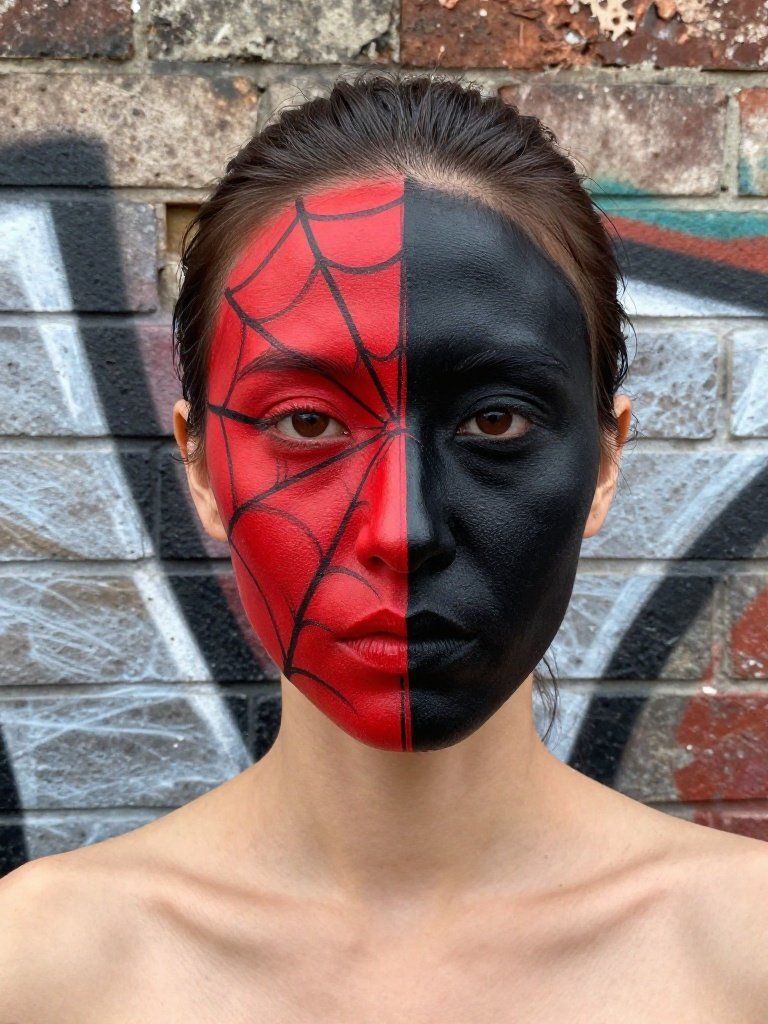 Two-Tone Color-Block Spiderman Makeup
