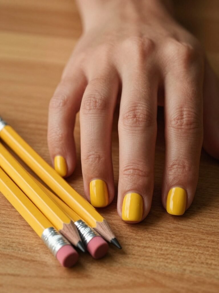 Yellow No. 2 Pencil Teacher Nails Design