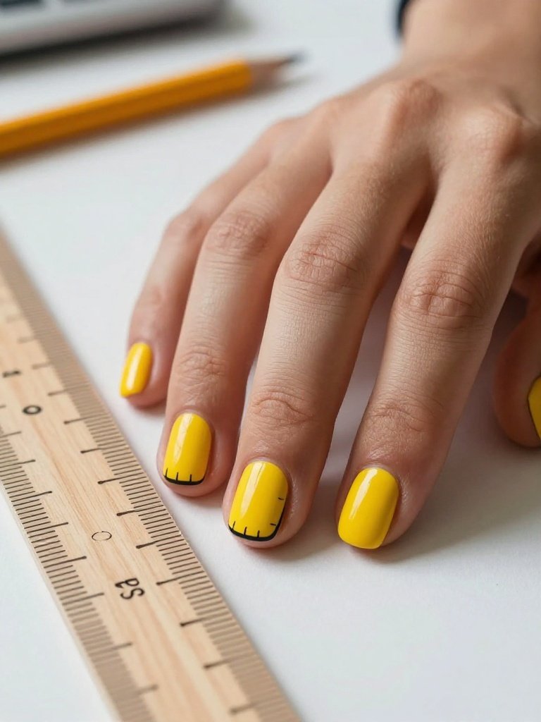 Yellow Ruler Teacher Nails With Measurement Ticks