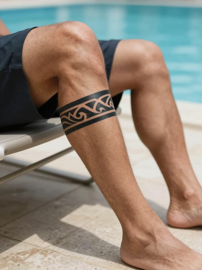 Small Tribal Tattoo Men Calf Piece