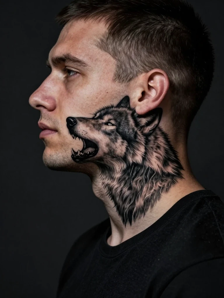 Wolf – A Loyalty-Inspired Neck Tattoo for Men