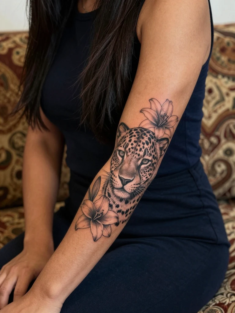 Leopard Portrait Sleeve Tattoos Women