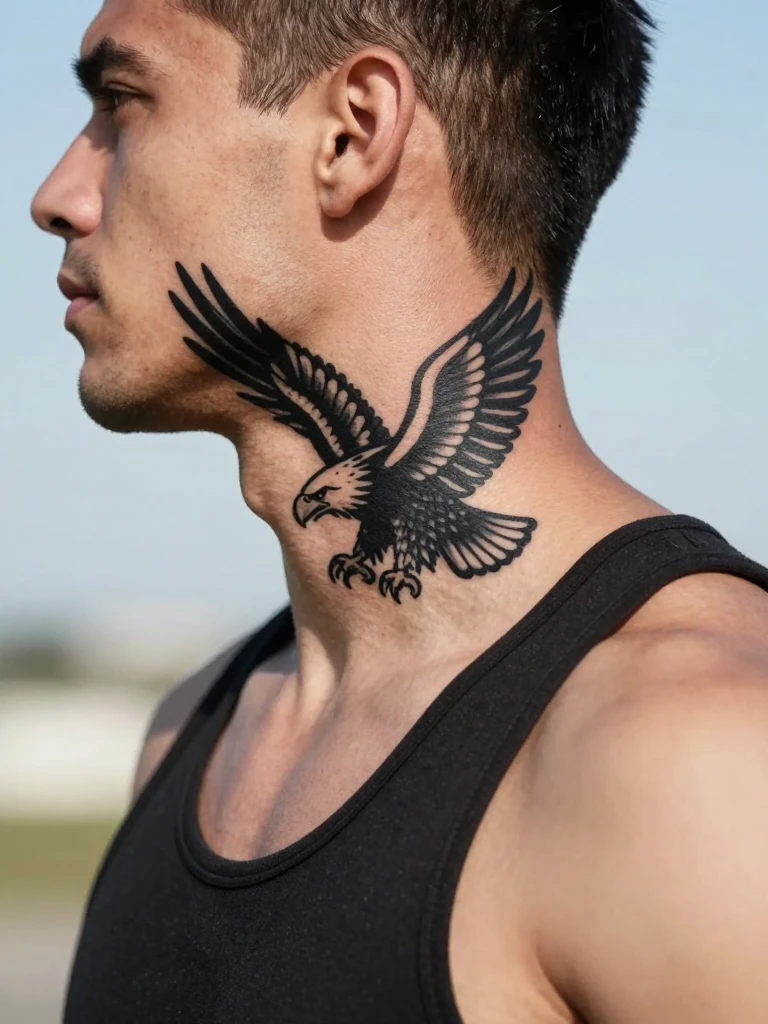 Eagle or Bird – A Symbolic Men's Neck Tattoo