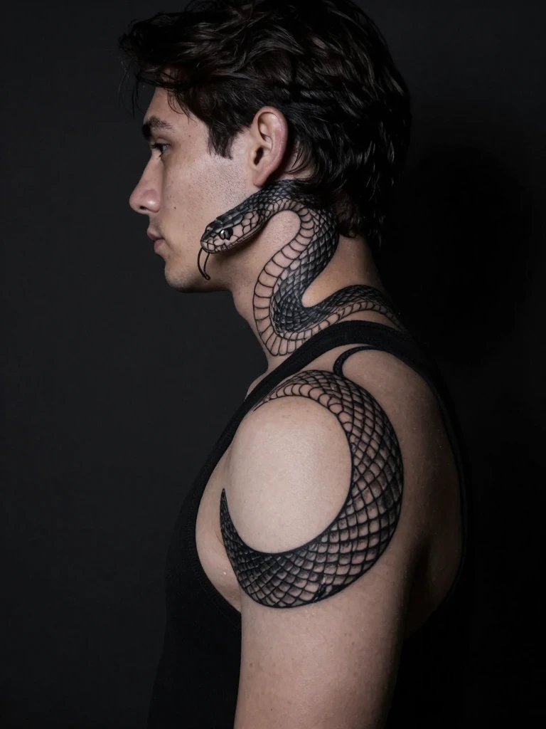 Coiled Snake – A Dynamic Men's Neck Tattoo