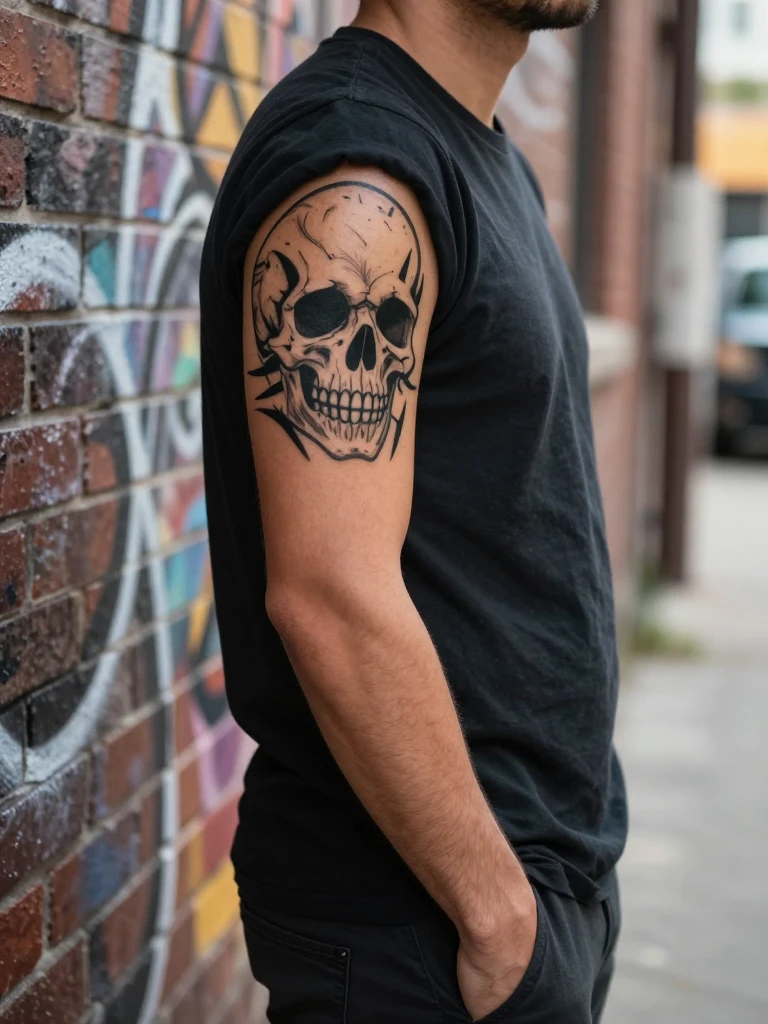 Tribal Tattoo Men Skull Hybrid