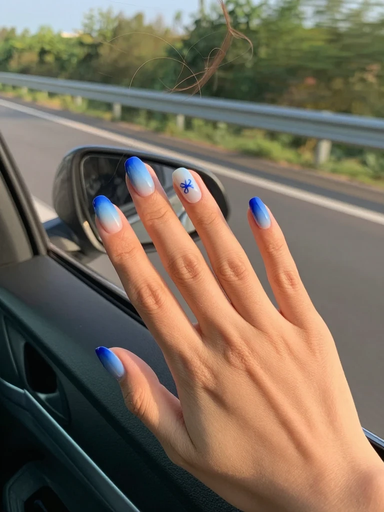 17 Stunning Stitch Nails Ideas You'll Actually Wear 4 Blue Ombre Stitch Nails With a Single Character Accent
