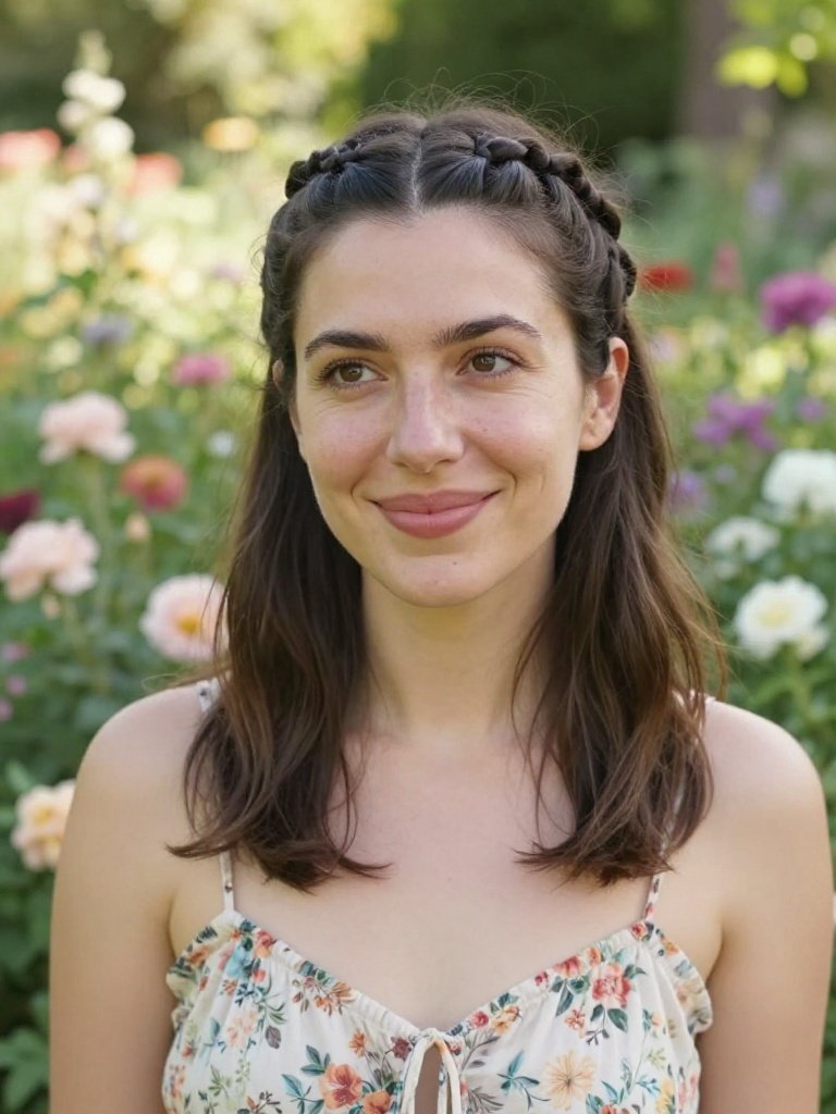 Half-Up Braided Crown Shoulder Length Hairstyle