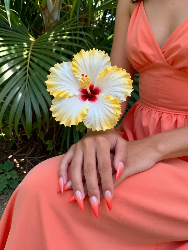 22 Stunning Stiletto Nails Ideas For Every Bold Mood 6 Sunset Coral Hibiscus Ombre Stiletto Nails