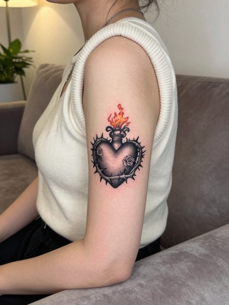 14 Stunning Feminine Christian Tattoo Ideas Trending Now 9 Feminine Christian Tattoo Sacred Heart With Rose Detailing