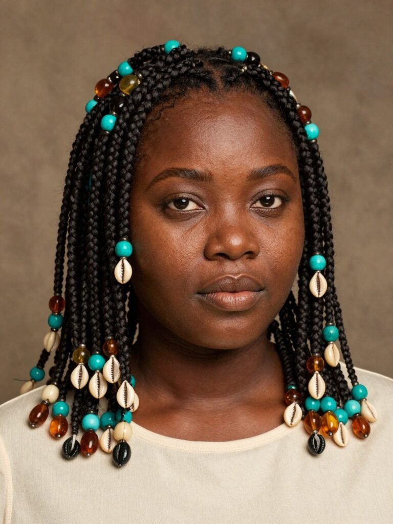 Fulani Braids With Cowrie Shell and Colorful Bead Accents