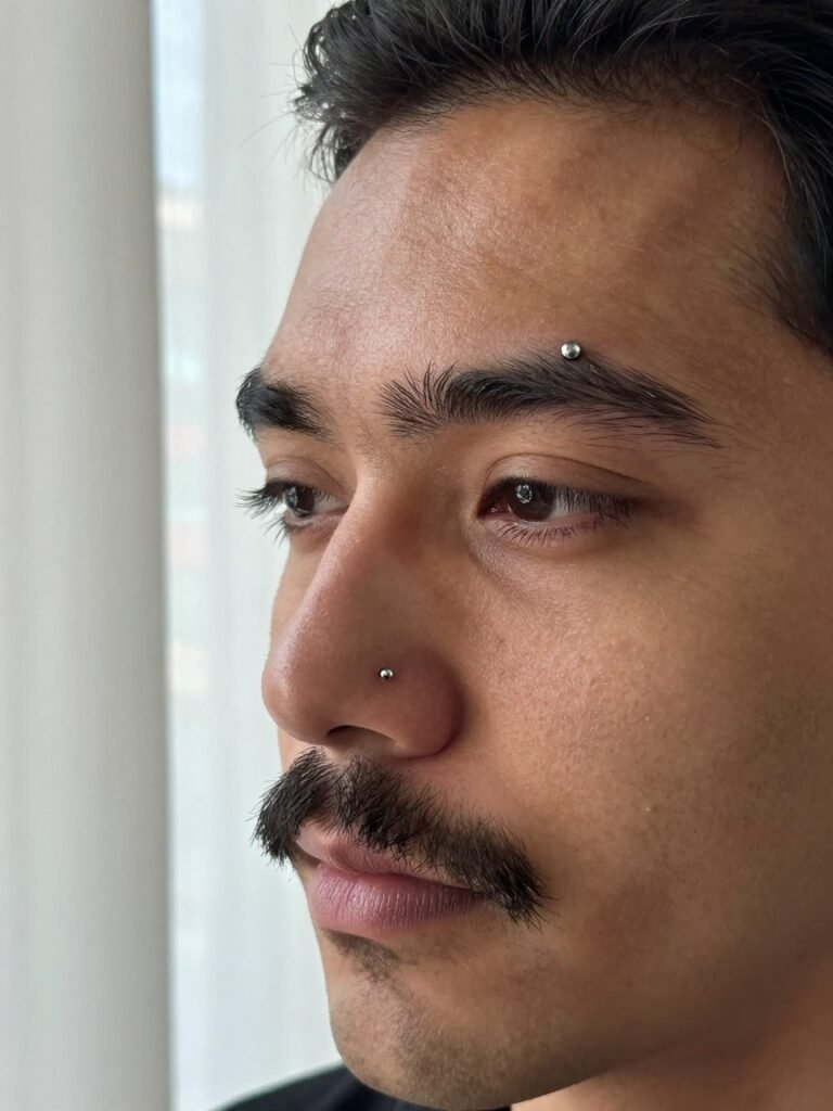 Silver Eyebrow Piercing Men Can Pair With a Nose Stud