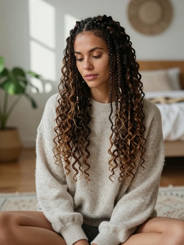 Crimped Long Grunge Hairstyle With Peekaboo Braids