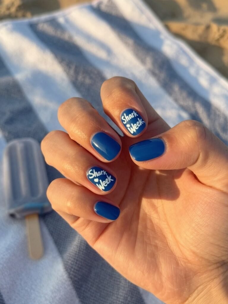 Shark Week Nails With Bold Typography Lettering