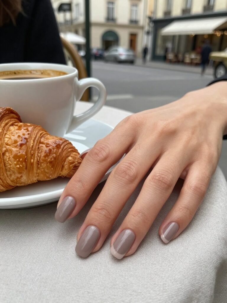 Matte Taupe Classy Nails With a Glossy Tip