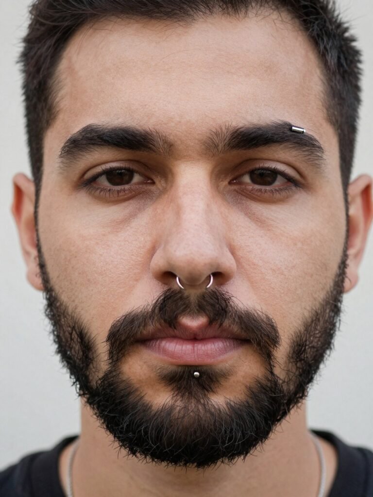 Layered Eyebrow Piercing Men With Septum and Lip Jewelry