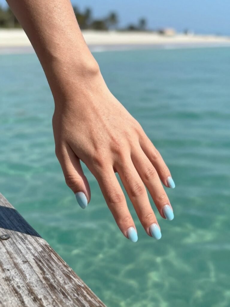Sheer Glazed Jelly, a Pale Blue Classy Nails Idea
