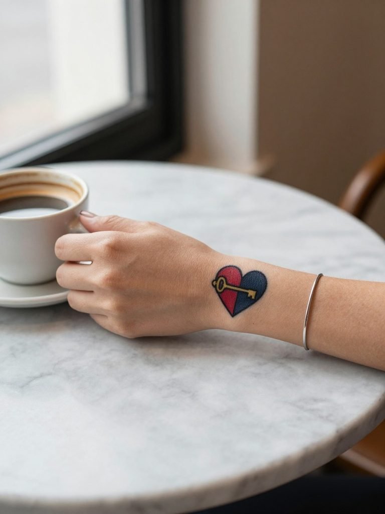 16 Traditional Heart Tattoo Ideas That Still Feel Iconic 3 The Split-Color Traditional Heart Tattoo
