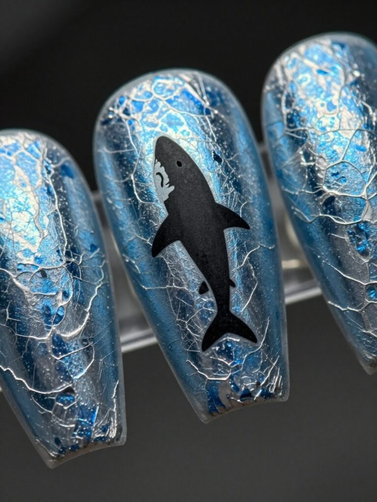 Foil Marble Shark Week Nails Acrylic