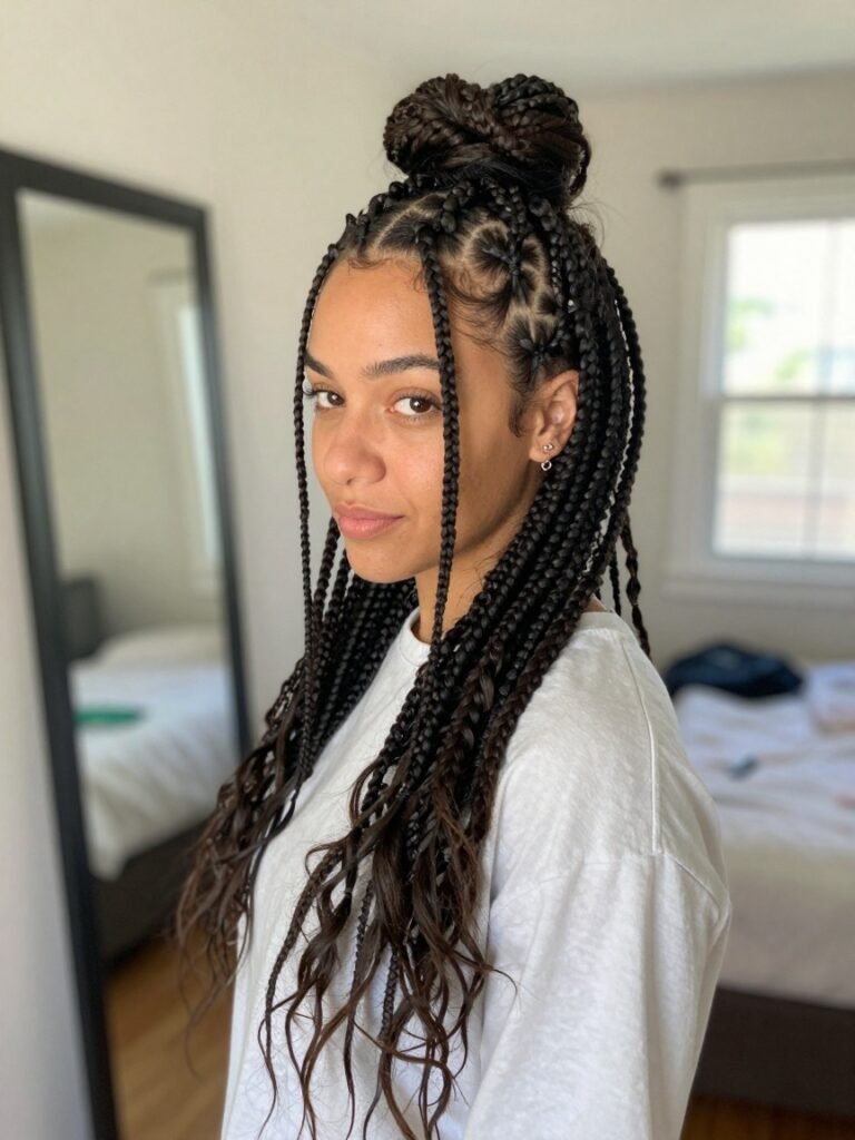 Braid Hairstyles Cute Half-Up Bun With Box Braids