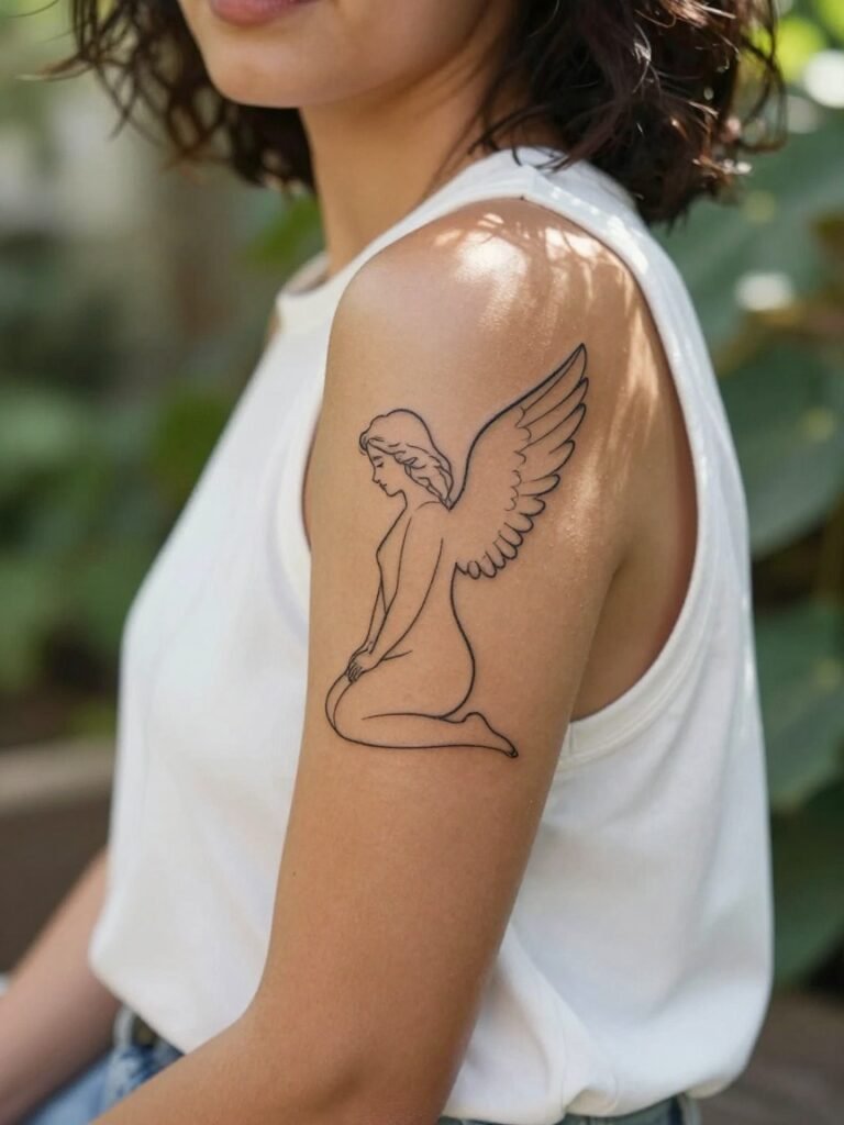14 Stunning Feminine Christian Tattoo Ideas Trending Now 12 Small Feminine Christian Tattoo Guardian Angel Silhouette
