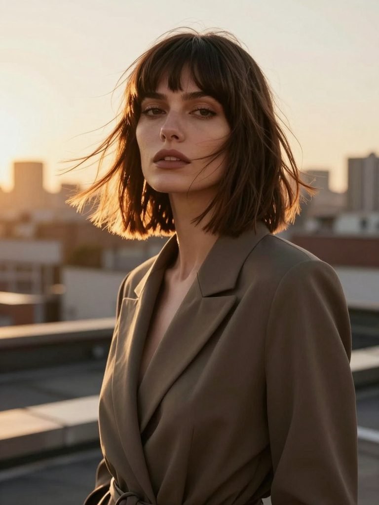 Choppy Layers with Bottleneck Fringe Shoulder Length Hairstyle