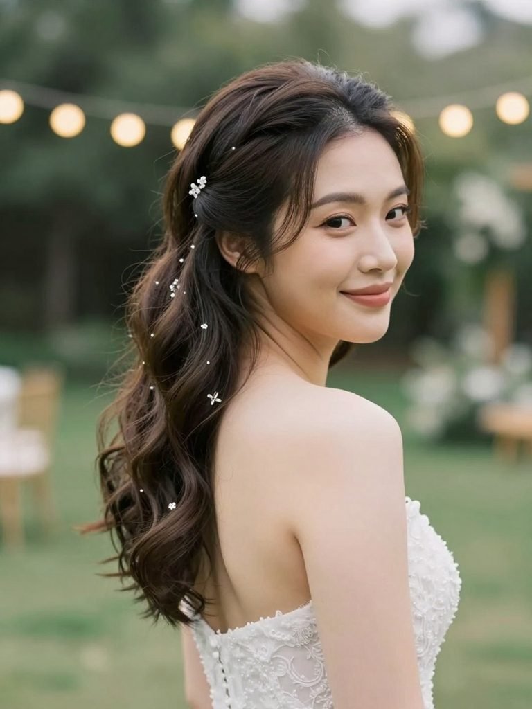 Wedding-Ready Soft Waves Shoulder Length Hairstyle with Pins