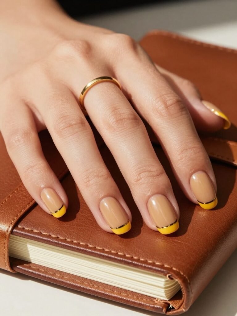 Pencil-Yellow French Tip Back to School Nail Idea