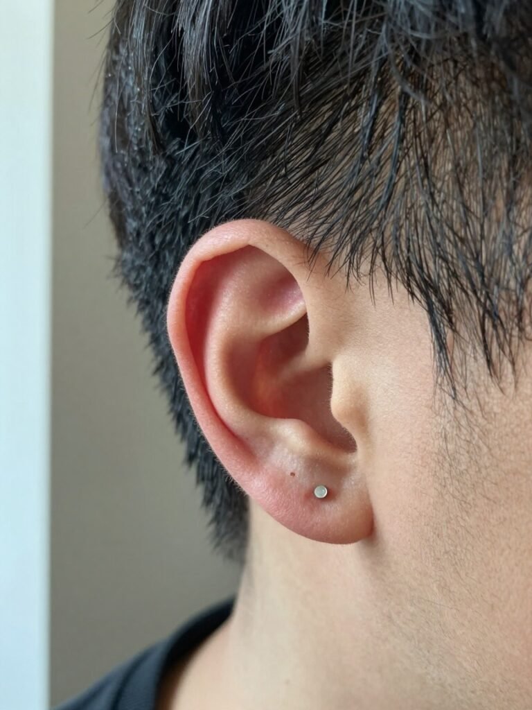 Men Ear Piercing With a Forward Helix Micro Stud