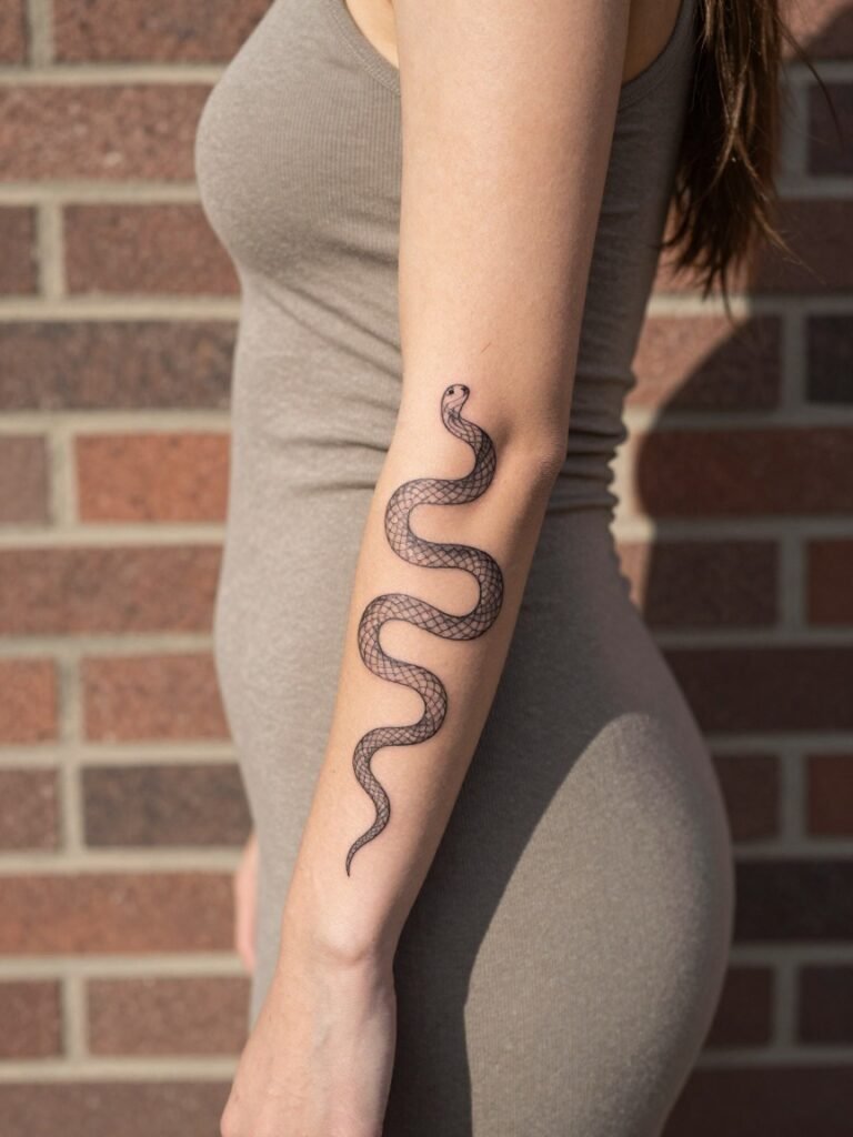 Snake Coiling Up the Arm: A Bold Forearm Tattoo Women