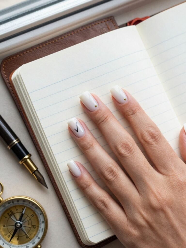 Notebook Paper Back to School Nail Design With Handwritten Doodles