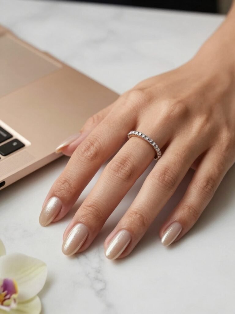  Glazed Donut Chrome Back to School Nail in Soft Beige