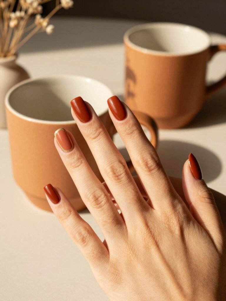 Matte Terracotta Back to School Nail With One Glossy Accent