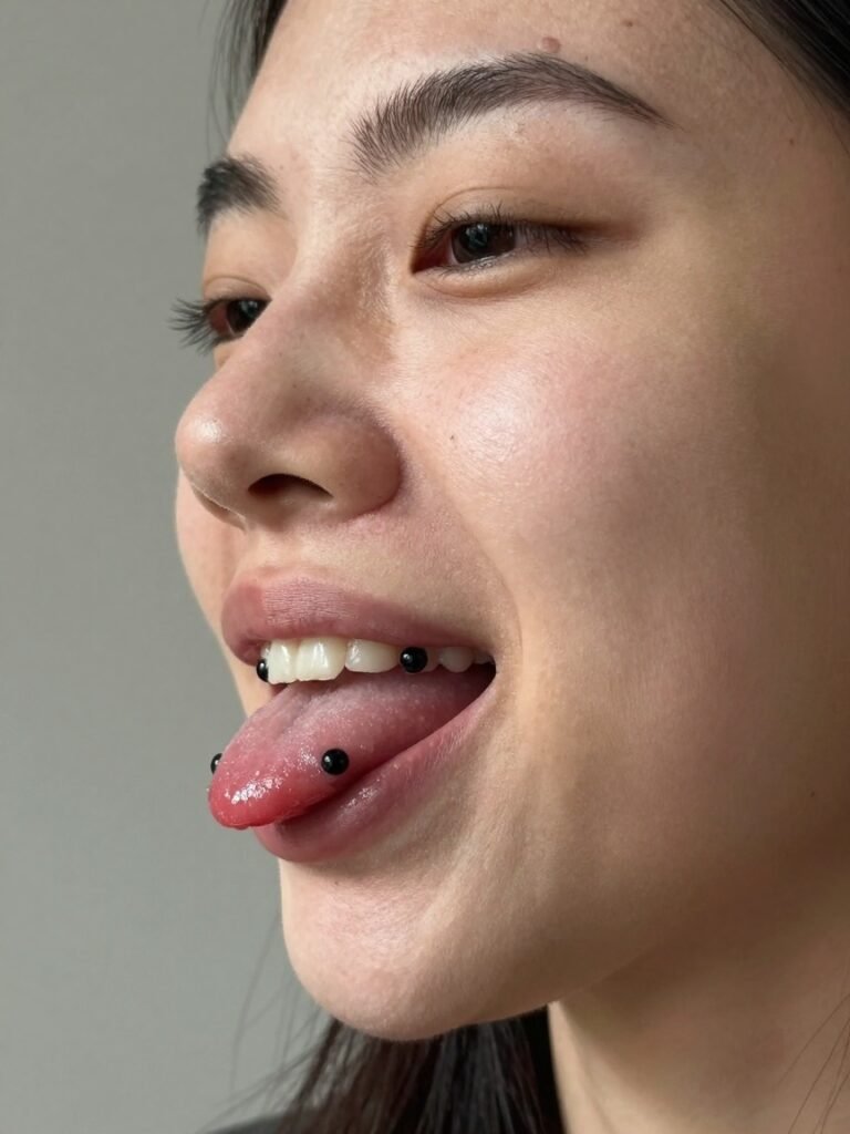 Matte Black Snake Eyes Piercing With a Side-View Edge