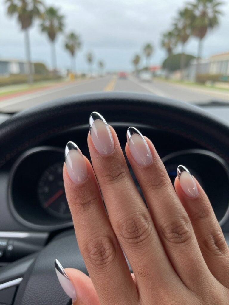 Chrome Fin French Tip Shark Week Nails